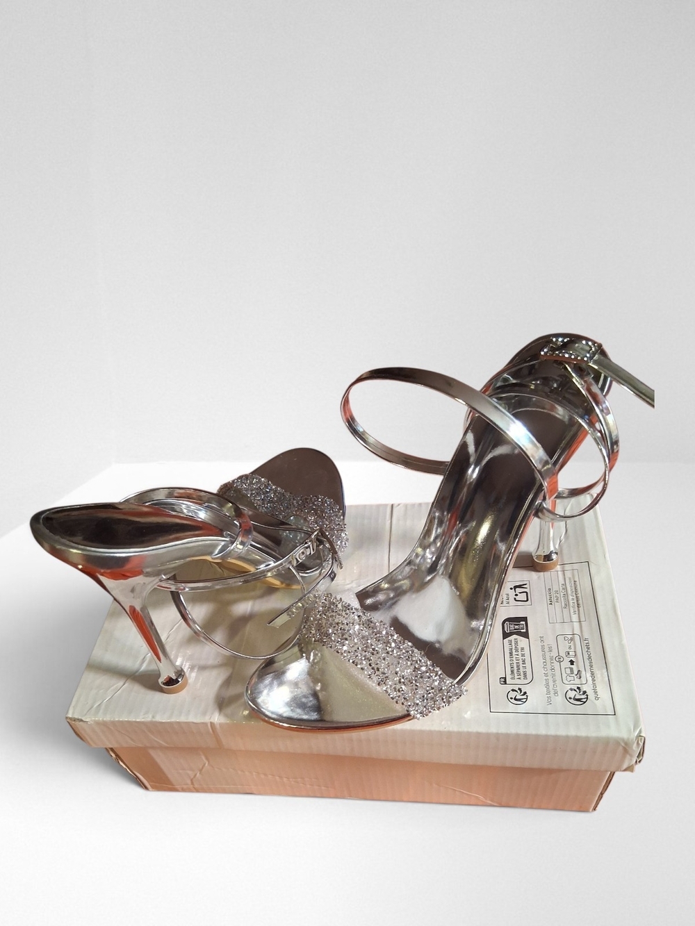 Silver Glitter Strappy High Heel Sandals - NWOT